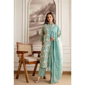 New <b>Women's</b> Designer Cotton Kurti Dupatta Heavy Jaipuri Printed Fabric Indian Pakistani Clothing Reversible Casual Wedding All - Product Image 1