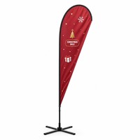 Ensemble de drapeaux en forme de larme à double face personnalisés pour la promotion de Noël, avec mât en fibre de verre, fabriqués en polyester tricoté 110 g/m²