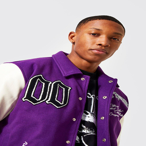2025 New Arrival Men's Customized Stand Collar Patchwork Bomber Varsity <b>Jacket</b> Long Sleeve Fashionable Varsity <b>Jacket</b> - Product Image 1
