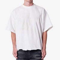 T-shirt ample pour homme, blanc, style grunge, imprimé délavé et flou, effet usé, ourlet brut, coupe oversize