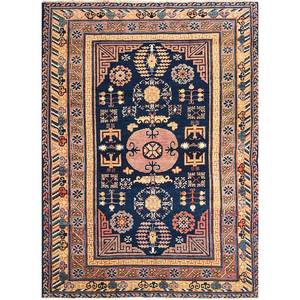 Alfombra de Lana Azul Anudada a Mano Aalam Paem-90 para Decoración de Sala de Estar, Pasillo, Alfombra Rectangular Hecha a Mano con Medallón - Product Image 1