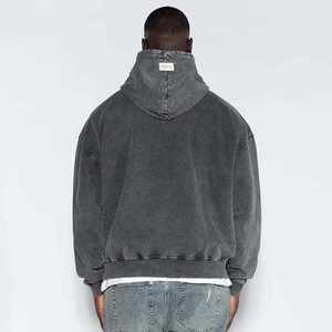 Sweat à capuche personnalisé pour hommes poids lourd 100% coton lavé à l'acide Vintage Streetwear surdimensionné épaule tombante fermeture éclair solide imprimé hiver - Product Image 5