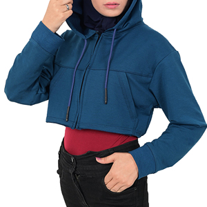 Nuevo último diseño Crop Top para niñas Logotipo personalizado Mujeres Sudaderas con cremallera Sudadera con capucha recortada de moda con cremallera - Product Image 3