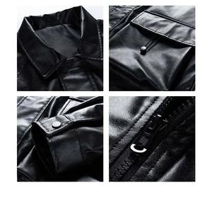 Automne nouveaux hommes fermeture éclair solide veste en cuir PU manteau de Streetwear surdimensionné avec tissu de toile de Style Hip Hop - Product Image 6