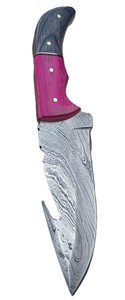 Tamaño personalizable hecho a mano de acero de Damasco hoja fija borde dentado cuchillo de caza al aire libre mango de hoja de madera Pakka gancho de espiga completa - Product Image 3
