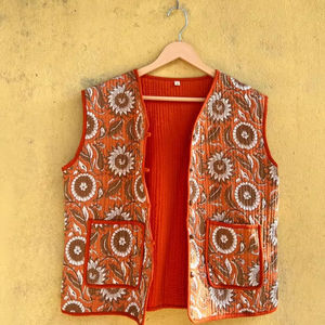 Gilet matelassé en coton fait main, veste de style bohème, 100% coton, style bohème, veste double boutonnage pour femmes - Product Image 1