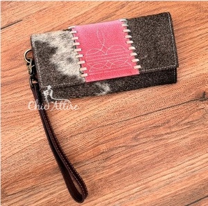 Women's Uses Cowhide Fur Leather Wallet <b>Boot</b> Stich Clutch Fur Multi Uses Purse Animal Print Fashionable Wristlet Hot Sale Purse - Product Image 1
