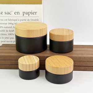 Pots en verre noir mat avec couvercles en bambou, pots cosmétiques rechargeables pour soins de la peau, crème pour le visage et <span class=keywords><strong>baume</strong></span> à lèvres - Product Image 5