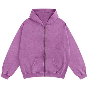 FrontZipper con capucha CollarCasual Streetwear Drop Shoulder Figuras Transpirable Ecológico Sudaderas con capucha de punto Ácido Wash Sudadera con capucha para mujer - Product Image 1