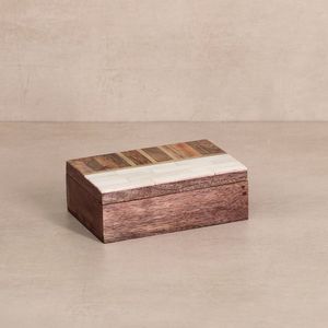 La mejor oferta para caja de almacenamiento de madera hecha a mano, caja de recuerdo de uso múltiple de mango y acacia de madera Natural para almacenamiento de cocina - Product Image 1