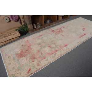 3.8x11.1 ft Vintage Turkish Rug, <b>Runner</b> Rug, Red <b>Green</b> Camouflage Wool Rug - Product Image 5