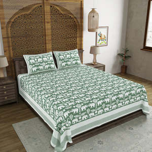 BLOCKS of INDIA Sábana Super King Size Bloque de mano Impreso Algodón Verde Gad Ele Sábana bajera y plana (270X270) - Product Image 3