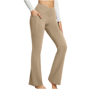 Pantalon évasé taille haute pour femme, couleur unie, coupe ample, longueur complète, pantalon de yoga avec poches, style décontracté, vêtements de printemps - Product Image 6