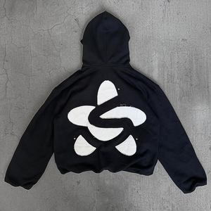 Customized Distress Embroider <b>Hoodie</b> Heavyweight High Quality 450 GSM Hood Winter Loose Fit Distress <b>Hoodie</b> <b>Men's</b> - Product Image 2