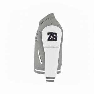 Premium 420 GSM Wool Blend Hooded Varsity Jacket Winter Custom Chenille Embroidery Logo Grey <b>Body</b> <b>White</b> Sleeves Man - Product Image 5