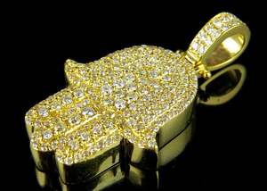 Venta caliente chapado en oro plata esterlina 925 Hamsa mano COLLAR COLGANTE redondo Moissanite diamante joyería para hombres mujeres - Product Image 2