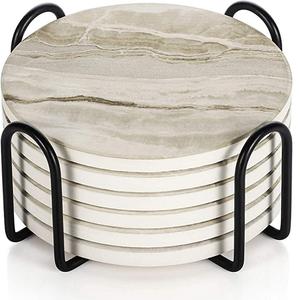 Ensemble de 4 sous-verres en marbre en pierre noire de forme ronde pour la cuisine, thé, tasse à café, dessous de verre décoratif de Table - Product Image 4