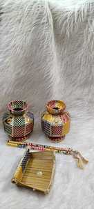 Ensemble de pot et de soupière décorés de couleurs vives, accessoires de mariage traditionnels indiens, décoration pour la cérémonie Sangeet, décoration ethnique pour la cérémonie Mehendi - Product Image 4