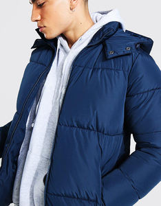 Doudoune d'hiver rembourrée à capuche imperméable pour hommes avec logo personnalisé Manteau à capuche chaud pour hommes Veste à capuche avec capuche amovible - Product Image 3