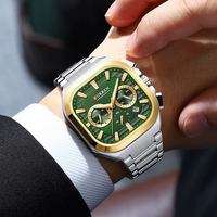 Montre-bracelet à quartz pour homme, boîtier carré en alliage, bracelet en acier inoxydable, cadran à échelle mixte, montre tendance