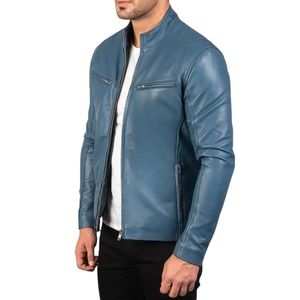 Veste en cuir vintage pour homme sur mesure, teinte unie, imperméable, écologique, respirante, rouge, blanc, bleu, veste d'hiver - Product Image 3