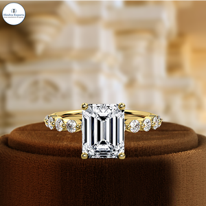 1ct Emerald Lab Grown Diamond Engagement <b>Ring</b>, 14k Yellow Gold Eternity Band <b>Ring</b>, IGI Certified Diamond <b>Ring</b>, Pave <b>Set</b> <b>Ring</b> - Product Image 3