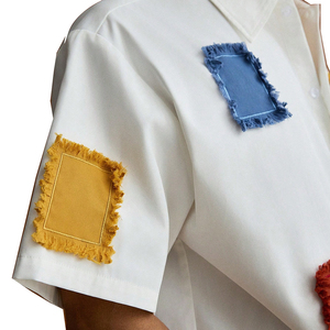 Men's Summer Casual <b>Patchwork</b> Short Sleeve <b>Shirt</b> Loose Fit Colorblock Lapel Collar Woven Button Up Streetwear - Product Image 5