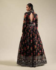 Vestido Georgette de imitación negro de primera calidad con bordado de secuencia y cinturón elegante listo para usar vestido de boda de fiesta al por mayor Surat - Product Image 4