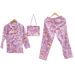 Traje de noche con bolsa de algodón estampado suave camisa estética de mujer pijama suave verano/invierno traje de baño 100% conjunto de pijama de algodón - Product Image 1