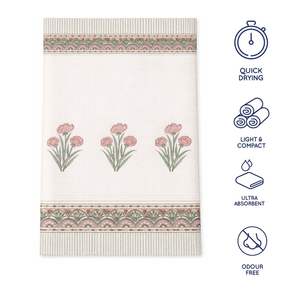 Premium Sustainable Hand Block Printed Soft Quick Dry Cotton <b>Waffle</b> <b>Towel</b> Indian Artisan Floral Prints Home Hotel Office Use - Product Image 4