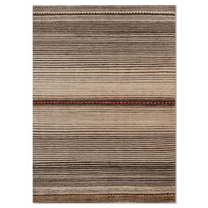 Tapis en laine noué à la main Thyme Beige Marron LCA-881, motif abstrait rayé, pour entrée, couloir, tapis puzzle rectangulaire pour la maison - Product Image 1