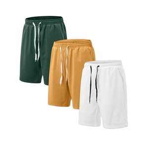 Pantalones cortos informales para correr de secado rápido para hombre con cintura elástica y bolsillo de tiro medio con cordón patrón de pantalones cortos de tablero sólido - Product Image 1