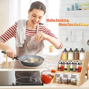 Estante de especias de bambú organizador para gabinete estante de especias plegable de 3 niveles estante de especias de madera organizador de condimentos para encimera - Product Image 6