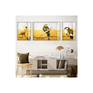 Zevahir Meubles Motif Abstrait 3 Pièces En Métal Encadré Impression UV Table En Verre Incassable Blanc/Bronze/Or/Argent/Noir Art - Product Image 2