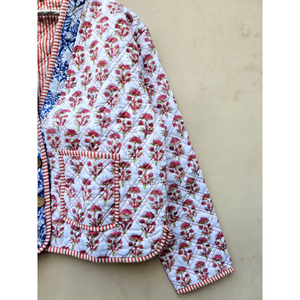 เสื้อแจ็คเก็ตผ้าฝ้ายสไตล์โบฮีเมียนสำหรับผู้หญิง พิมพ์ลายดอกไม้ด้วยมือ ซับในผ้าลินิน ระบายอากาศได้ดี ใส่ได้สองด้าน เป็นมิตรกับสิ่งแวดล้อม ทรงหลวมสบาย - Product Image 2