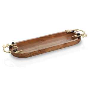 Vantage-Bandeja rectangular de madera de acacia, color natural, elegante, estilo moderno, con asas de diseño, bandeja de madera decorativa - Product Image 6