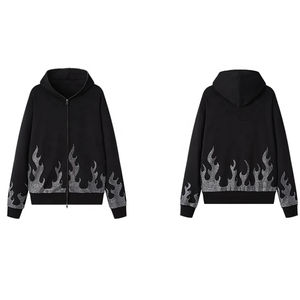 Sudadera con capucha unisex de algodón grueso con cremallera y pedrería, forro polar transpirable para invierno, estilo urbano - Product Image 5