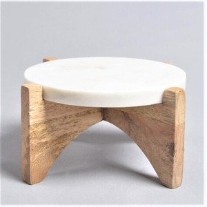 VISHAL HANDICRAFT Classic High Standard Antique Design Wooden Marble <b>Cake</b> <b>Stand</b> for Kitchenware Tabletop Decoration Low Price - Product Image 2