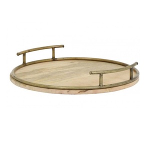 Royal Look Flatware Decorative Wooden Tray Wooden Serving Tray Natural Wooden <b>Tabletop</b> Fast Food Serving Tray With Metal Handle - Product Image 4