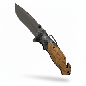 Couteau pliant de poche X50 de bonne qualité, bouton poussoir, logo personnalisé, manche en bois d'olivier, revêtement en titane, multifonctionnel, pour l'extérieur - Product Image 1