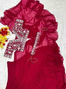 ผ้าส่าหรีแบบเย็บปักสำหรับงานปาร์ตี้ชุดแต่งกายแต่งกายหรูหราดีไซน์ใหม่ - Product Image 5