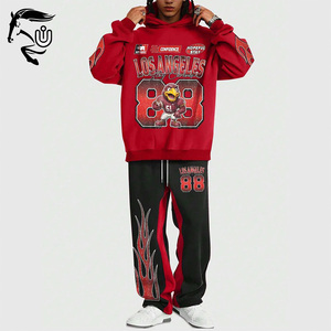 Sudadera con capucha con estampado de letras y figuras gráficas personalizadas para hombre y pantalones con cordón frontal, conjunto de chándal informal de 2 piezas - Product Image 5