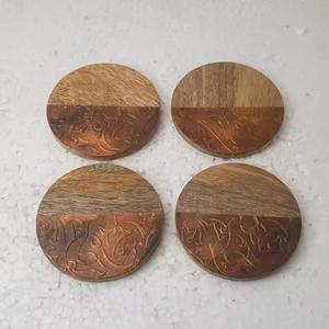 Cubiertos de cobre y madera de forma redonda hechos a mano únicos, posavasos para el hogar para restaurante, Hotel, hogar, boda, regalo de negocios, alfombrillas/almohadillas - Product Image 1