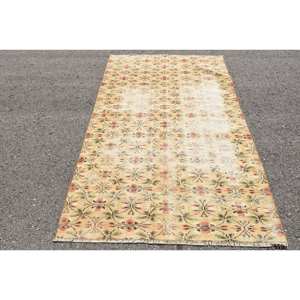 Vintage Turkish Large Area Rug Classic Style 48 X 78ft <b>Yellow</b> & Beige Tones for Teen's Room Bedroom Rectangular Hallway Pattern - Product Image 1