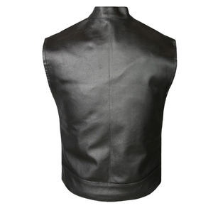 เสื้อกั๊กหนังแท้สีดำปักโลโก้ตามสั่ง ผู้ชาย สไตล์คลาสสิก คอวี สำหรับฤดูหนาว สไตล์ลำลอง ขี่มอเตอร์ไซค์ - Product Image 5