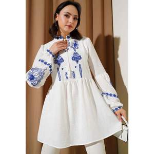 เสื้อคลุมปักแขนบอลลูนด้านหน้าผ้าลินินสีขาว - Product Image 2