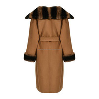 Veste longue en cuir véritable de mouton OEM 2025 pour femme, prix de gros, col et poignets en fourrure de renard, mode hiver, tricotée et chauffante