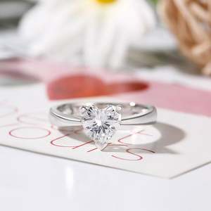 Jeulia Classic Heart Cut <b>Solitaire</b> Engagement <b>Ring</b> Three Prongs Gold Plated Sterling <b>Silver</b> - Product Image 4