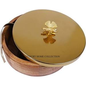 Casserole de chapati en bois poli en métal épais avec motif décoratif et couvercle isolé hermétique pour la conservation des aliments - Product Image 6