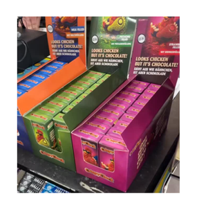 Bulk Wholesale Crispy Cluck Fried Chicken Chocolate Strawberry Flavor 48g 24 Pack <b>Display</b> <b>Case</b> Fun Chicken Leg Shape - Product Image 1